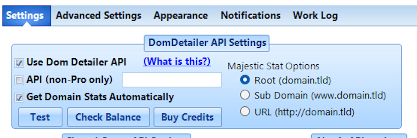 DomDetailer default settings for Domain Hunter Gatherer Pro licence holders